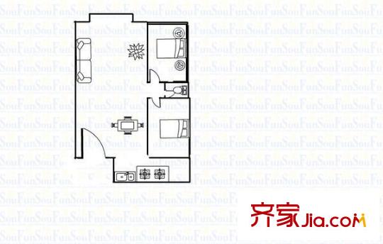 水湾B区 2室 户型图