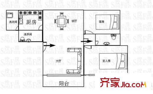 深圳 富豪山庄 2居 户型图