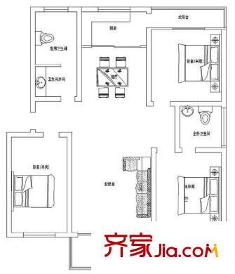 富豪山庄 3室 户型图