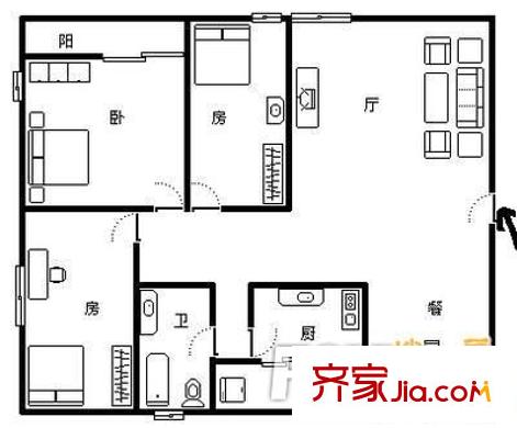 青春花園戶型圖戶型圖1 3室2廳1衛(wèi)1廚