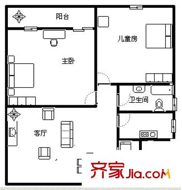 金湖花園B區(qū) 2室 戶型圖