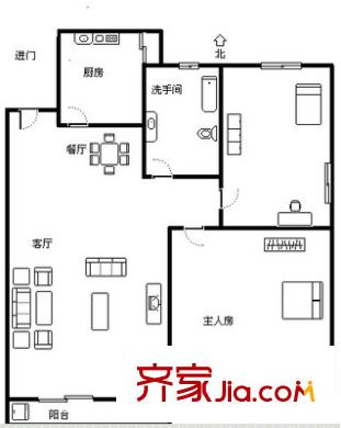 金湖花園B區(qū) 2室 戶型圖