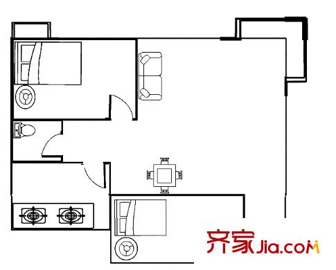 深圳 金湖花園b區(qū) 2房戶型圖