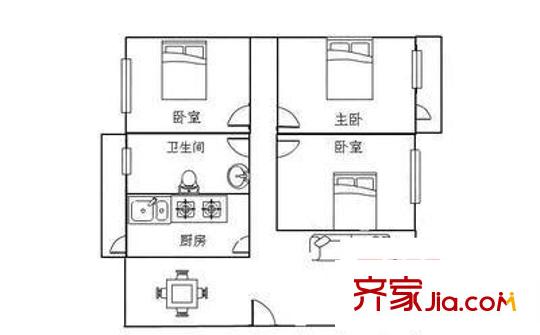 荔花村 3室 戶型圖