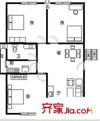 齊明公寓 3室 戶型圖