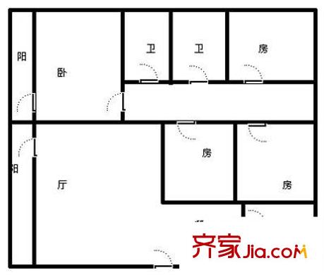 齊明公寓戶型圖戶型圖 3室2廳1衛(wèi)1廚