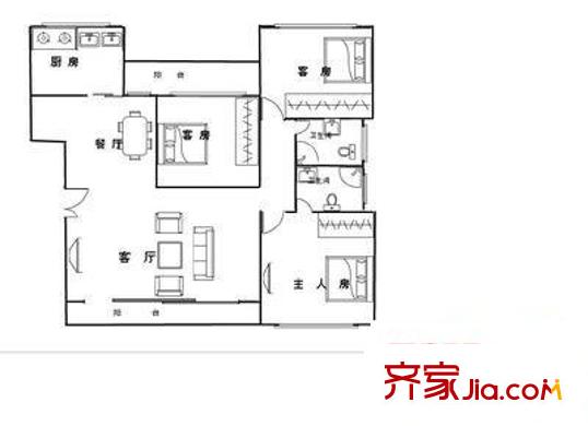 齊明公寓 3室 戶型圖