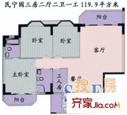 民寧園 3室 戶型圖