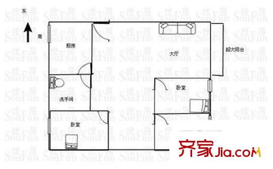 蓮塘花園 3室 戶型圖