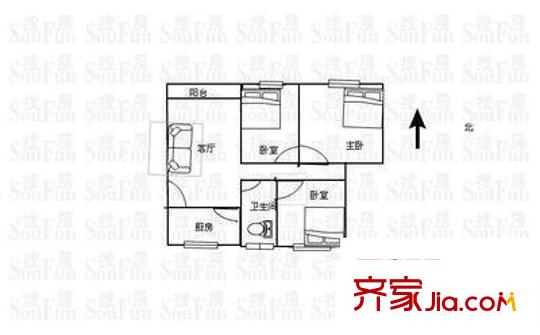 蓮塘花園 3室 戶型圖