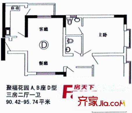 聚?；▓@戶(hù)型圖戶(hù)型圖 3室2廳1衛(wèi)1廚