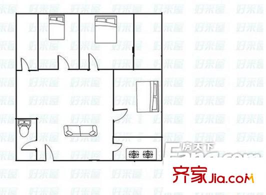 金港国际公寓户型图3居室1 3室2厅2卫1厨