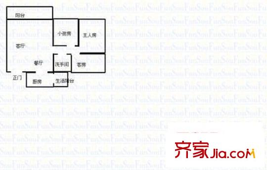 蓮塘花園 3室 戶型圖