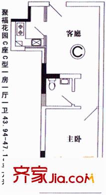聚?；▓@戶型圖戶型圖 1室1廳1衛(wèi)1廚