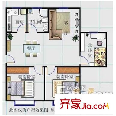 金港国际公寓户型图2居室1 2室2厅2卫1厨