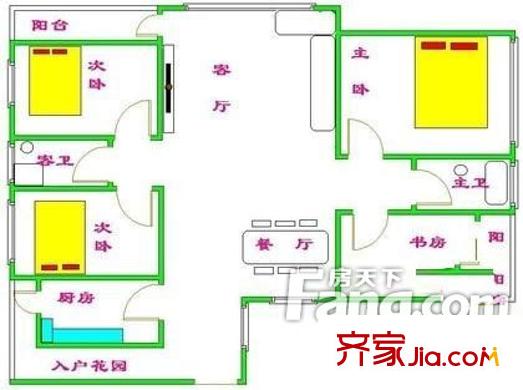 嘉逸花園戶型圖四房兩廳兩衛(wèi)面積約141平方米 4室2廳2衛(wèi)1廚