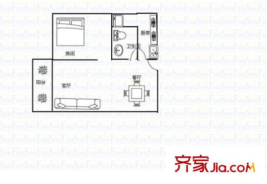 惠名花園 1室 戶型圖
