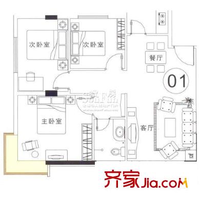 有福楼户型图深圳恒福苑户型图4 3室2厅1卫1厨