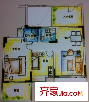 橄欖綠洲戶型圖三房兩廳兩衛(wèi)一廚 3室2廳2衛(wèi)1廚