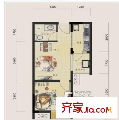 大唐時(shí)代公寓戶型圖1居室2 1室1廳1衛(wèi)1廚