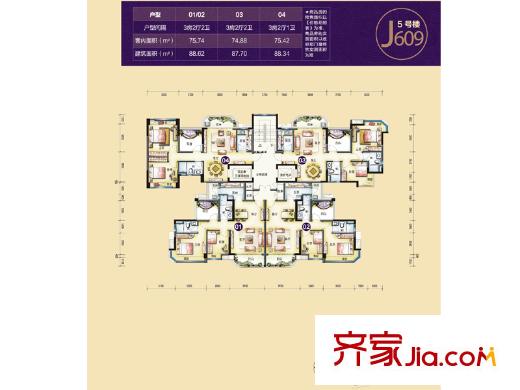 碧桂園常平首府戶型圖5號樓J609戶型示意圖 3室2廳2衛(wèi)