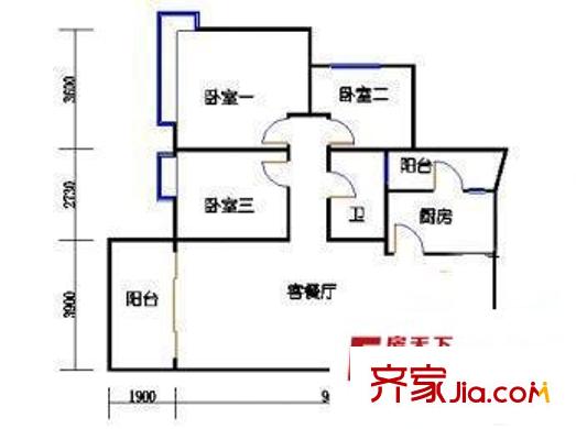 奧仕達(dá)花園 3室 戶型圖