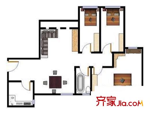 警備區(qū)安居苑 3室 戶型圖