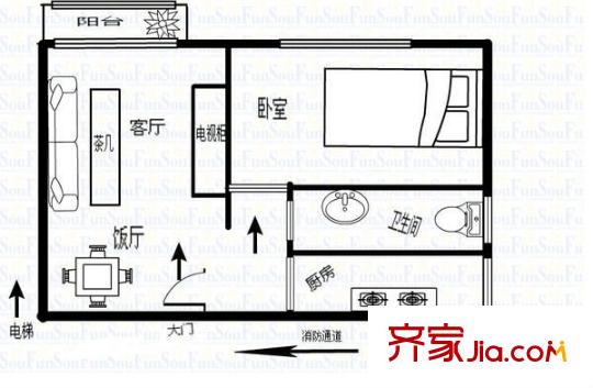 鵬海苑 1室 戶型圖