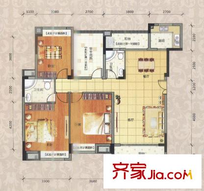 匯景御泉香山戶型圖3棟1/4/5單元C1戶型、4棟1、2單元C1戶型 3室2廳2衛(wèi)1廚