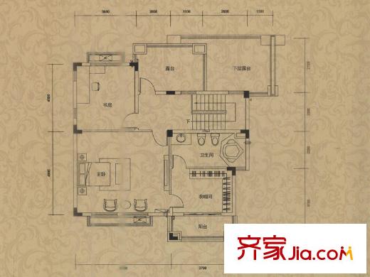 匯景御泉香山戶型圖獨(dú)棟B2戶型3層 8室2廳5衛(wèi)1廚