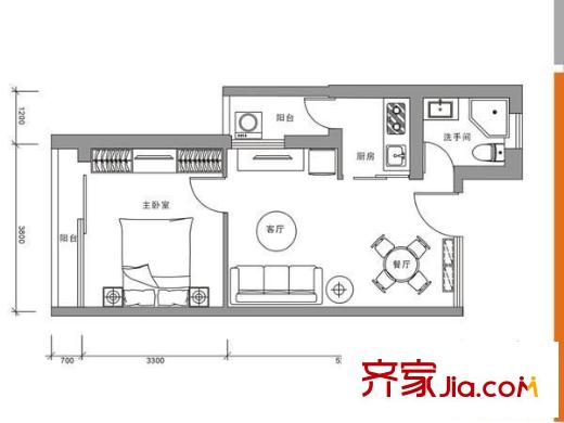 光华街社区 1室 户型图