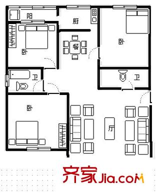 民樂翠園 3室 戶型圖