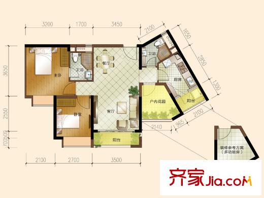 三正瑞士半山戶型圖A戶型 2室2廳2衛(wèi)1廚