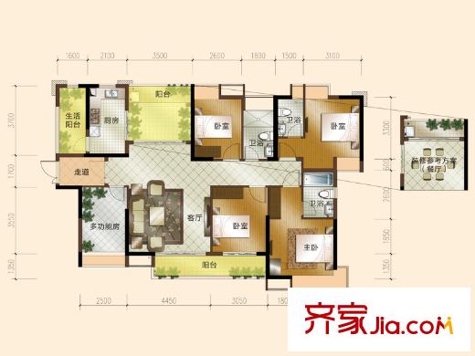 三正瑞士半山戶型圖J戶型 5室2廳3衛(wèi)1廚