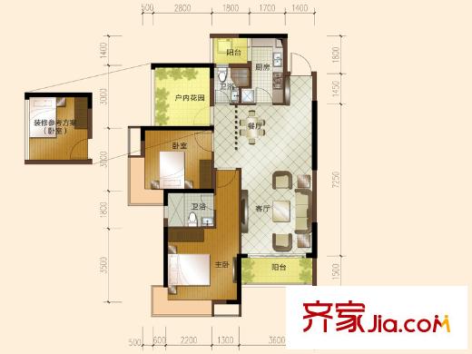 三正瑞士半山戶型圖D戶型 3室2廳2衛(wèi)1廚