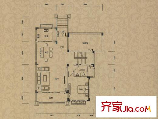 匯景御泉香山戶型圖獨(dú)棟B2戶型1層 8室2廳5衛(wèi)1廚