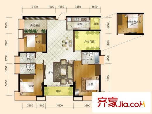 三正瑞士半山戶型圖G戶型 4室2廳3衛(wèi)1廚