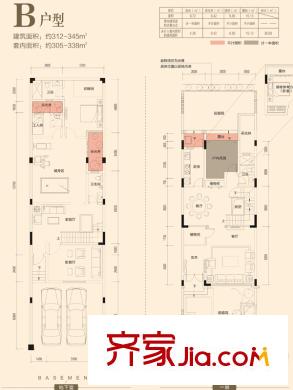 三正瑞士半山戶型圖別墅B戶型 地下室 一層  5室3廳6衛(wèi)1廚