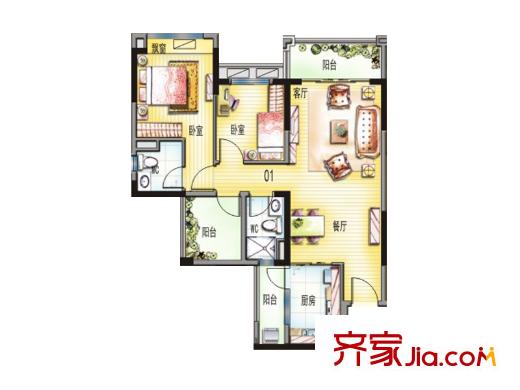 碧桂園天麓山戶型圖天麓山7、8號樓01、02戶型 3室2廳2衛(wèi)1廚