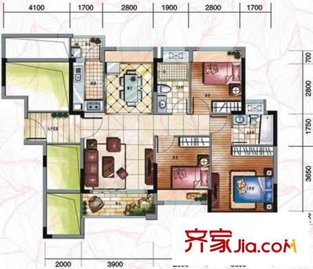 龍溪花園 3室 戶型圖