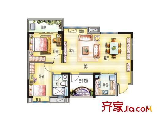 碧桂園天麓山戶型圖天麓山7、8號樓03、04戶型 3室2廳1衛(wèi)1廚