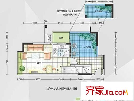 麓港国际公寓户型图B户型下 1室1厅