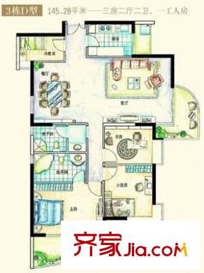 益田假日广场 3室 户型图