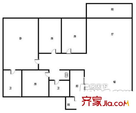 魯班大廈戶型圖四房兩廳兩衛(wèi)面積約113平方米 4室2廳2衛(wèi)1廚
