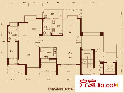 御府名筑户型图1、2、5栋A户型 3室2厅2卫1厨