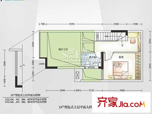 麓港国际公寓户型图D户型上 1室1厅