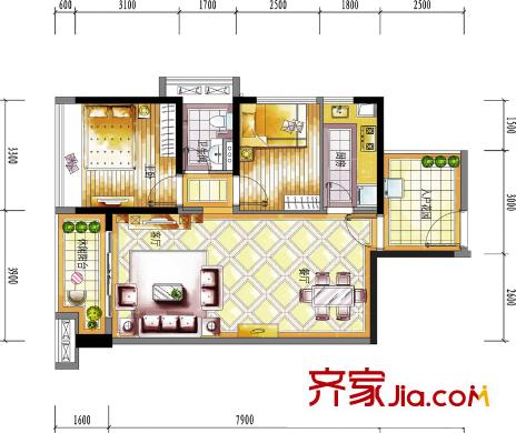 保利百合花園戶型圖9~12棟03戶型 2室2廳1衛(wèi)1廚