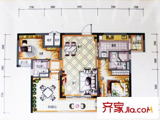 保利百合花園戶型圖一期2-4棟02戶型 3室2廳2衛(wèi)1廚
