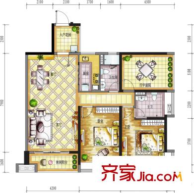 保利百合花園戶型圖9~12棟02戶型 2室2廳2衛(wèi)1廚