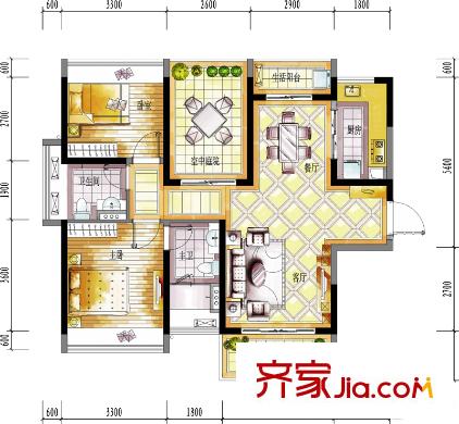 保利百合花園戶型圖9~12棟04戶型 2室2廳2衛(wèi)1廚